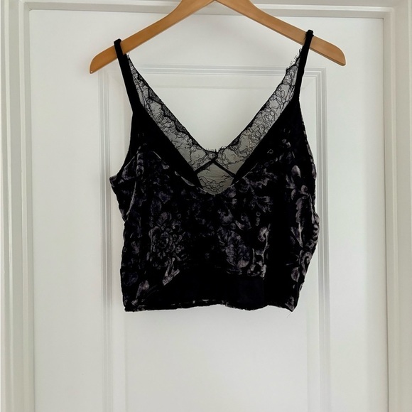 Millau Y2K Velvet Burnout Lace Trim Fairy Grunge Cropped Tank Top Size S - Picture 4 of 6